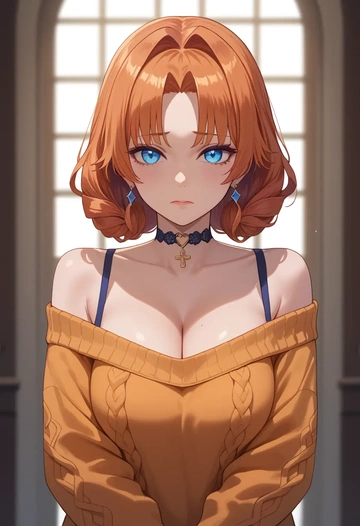 nijisanji,ange_katrina,orange,sweater,choker  - AI generated anime art