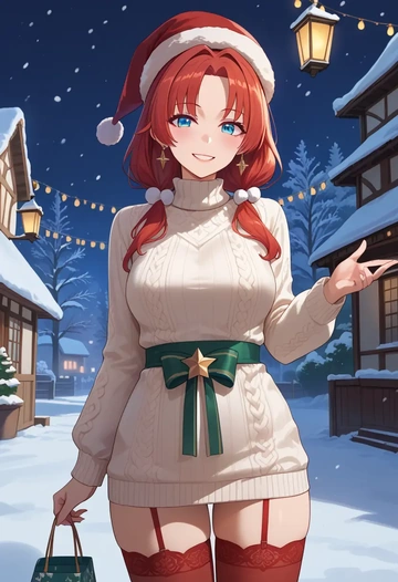 nijisanji,ange_katrina,Christmas,sweater dress,stockings  - AI generated anime art