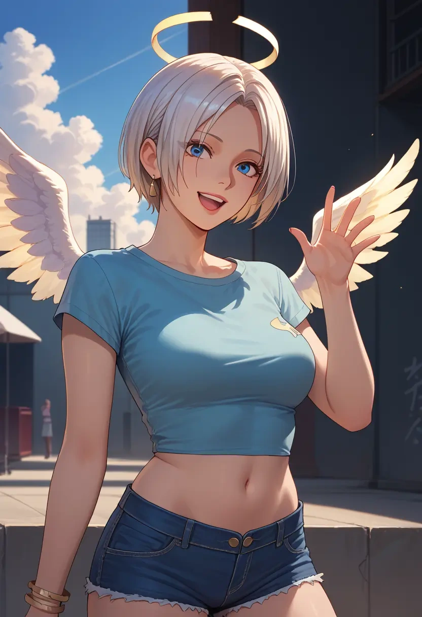 the_king_of_fighters,angel_(kof),denim shorts  - 