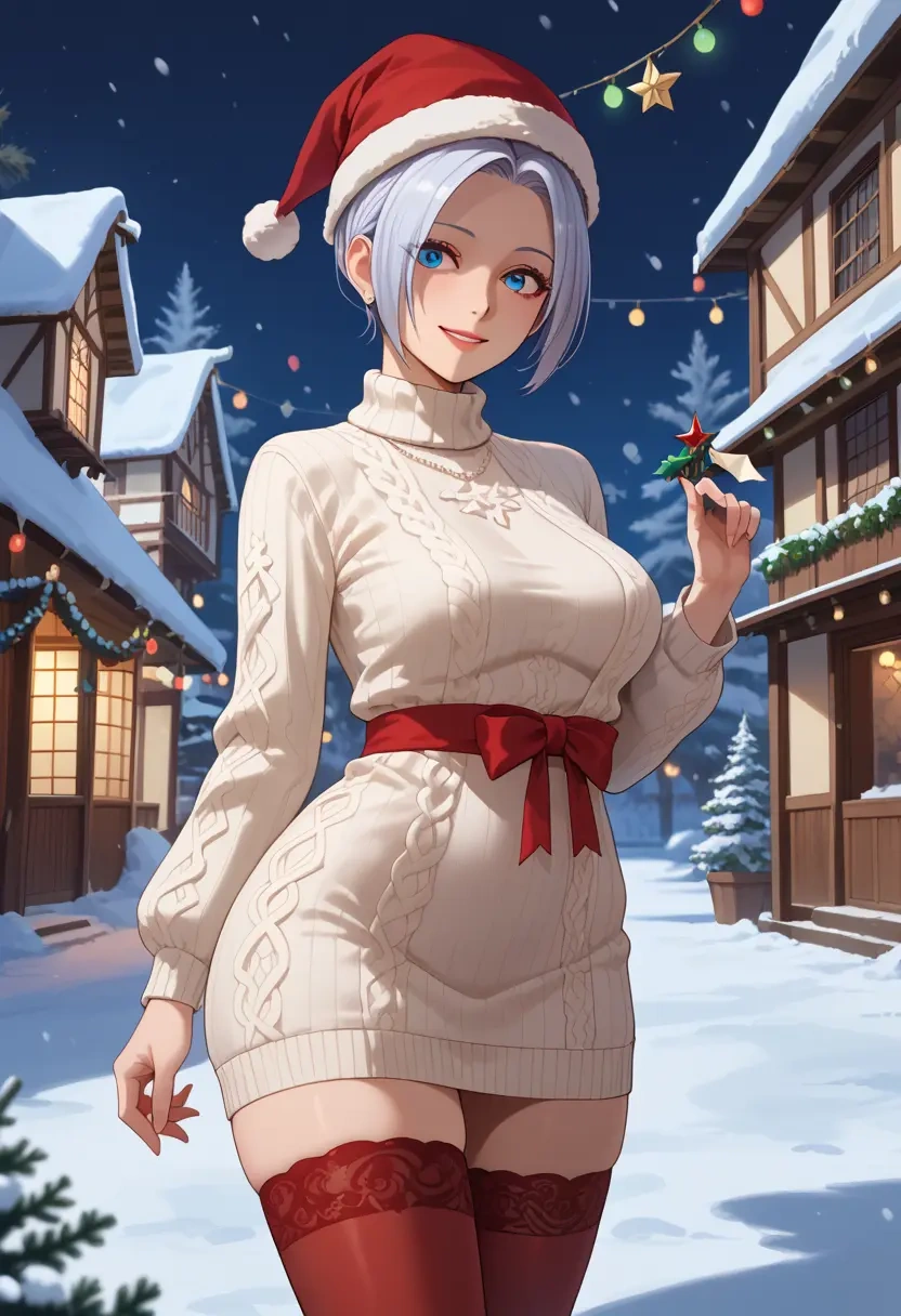 the_king_of_fighters,angel_(kof),Christmas,sweater dress,stockings  - 