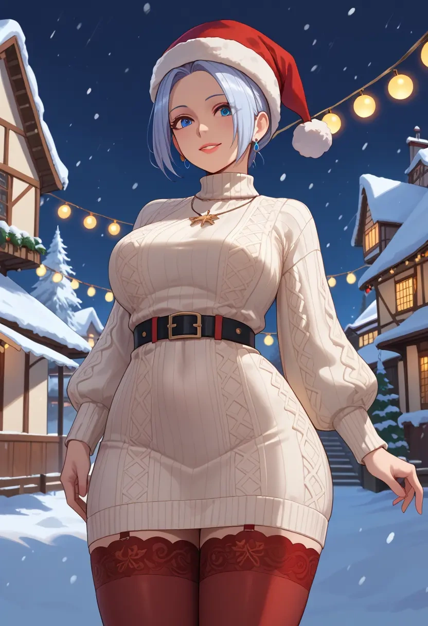 the_king_of_fighters,angel_(kof),Christmas,sweater dress,stockings  - 