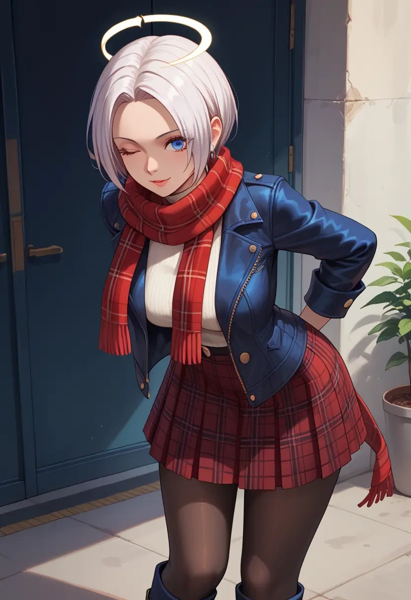 the_king_of_fighters,angel_(kof),winter,student uniform,fur-collared jacket  - 