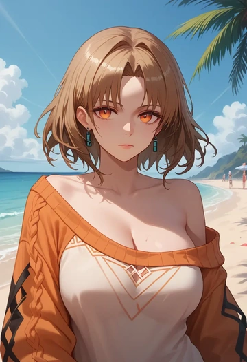 arknights,angelina_(arknights),orange,sweater  - AI generated anime art