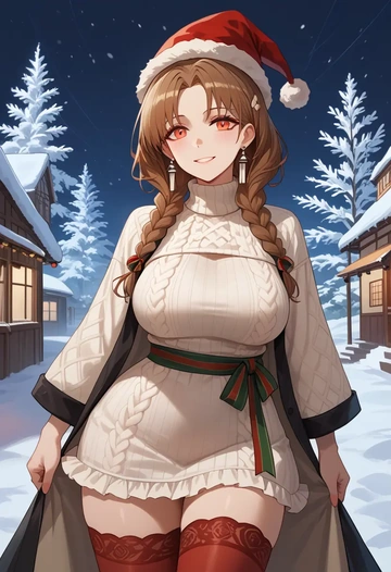 arknights,angelina_(arknights),Christmas,sweater dress,stockings  - AI generated anime art