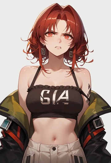 arknights,angelina_(arknights),off-shoulder top,dolphin shorts  - AI generated anime art