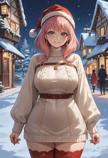 spy_x_family,anya_(spy_x_family),Christmas,sweater dress,stockings  - AI generated anime art