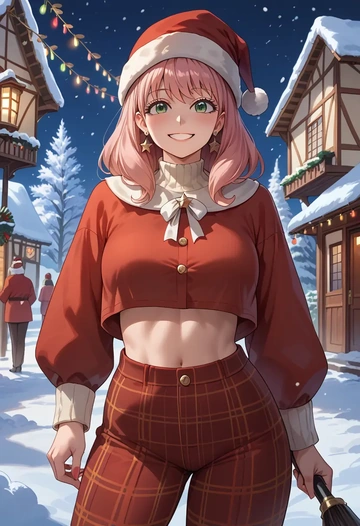 spy_x_family,anya_(spy_x_family),Christmas,plaid trousers  - AI generated anime art