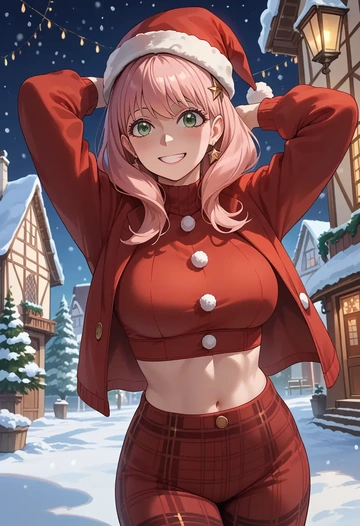 spy_x_family,anya_(spy_x_family),Christmas,plaid trousers  - AI generated anime art