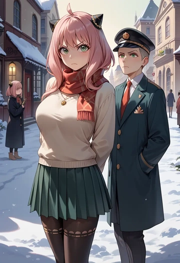 spy_x_family,anya_(spy_x_family),winter,student uniform,puffer coat  - AI generated anime art