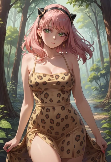 spy_x_family,anya_(spy_x_family),leopard print,silk slip dress  - AI generated anime art