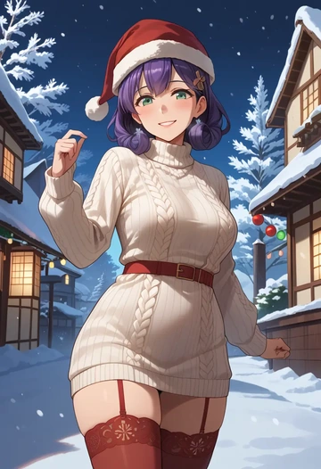 kantai_collection,aoba_(kancolle),Christmas,sweater dress,stockings  - AI generated anime art