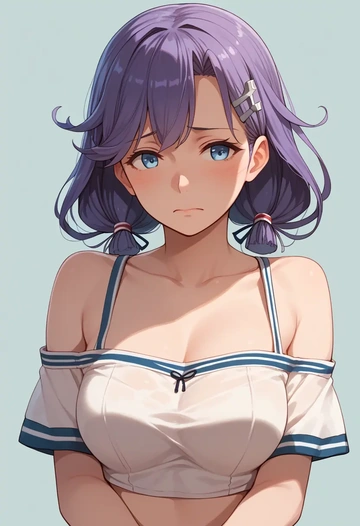 kantai_collection,aoba_(kancolle),off-shoulder top,dolphin shorts  - AI generated anime art