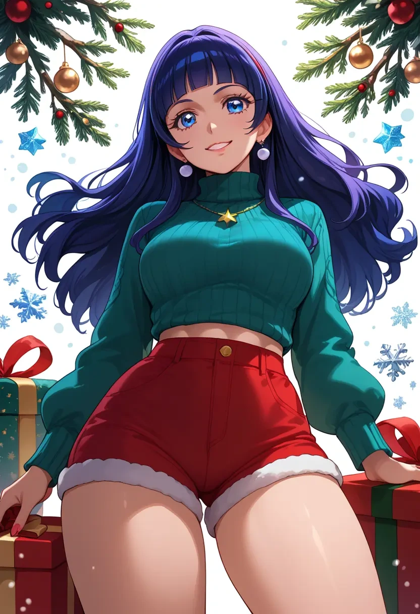 precure,aoki_reika,Christmas,red velvet shorts,turtleneck sweater  - 