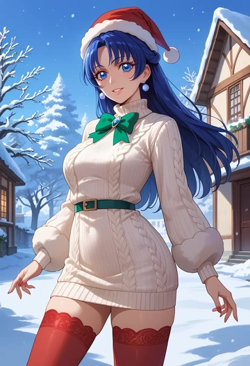 precure,aoki_reika,Christmas,sweater dress,stockings  - AI generated anime art