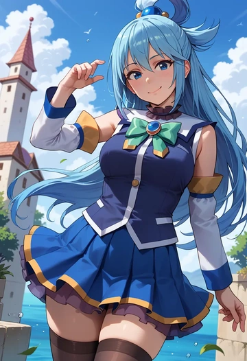 kono_subarashii_sekai_ni_shukufuku_wo!,aqua_(konosuba),jk uniform, stockings  - AI generated anime art