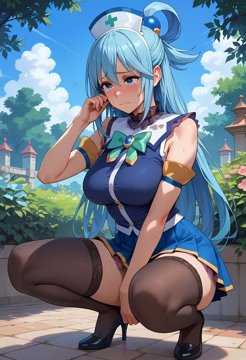 kono_subarashii_sekai_ni_shukufuku_wo!,aqua_(konosuba),nurse pantyhose,mini skirt, sexy  - 