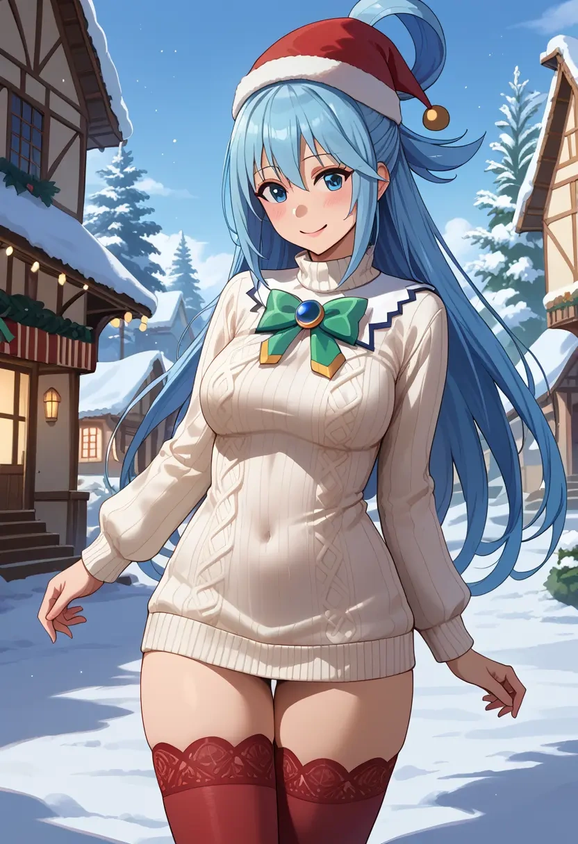 kono_subarashii_sekai_ni_shukufuku_wo!,aqua_(konosuba),Christmas,sweater dress,stockings  - 