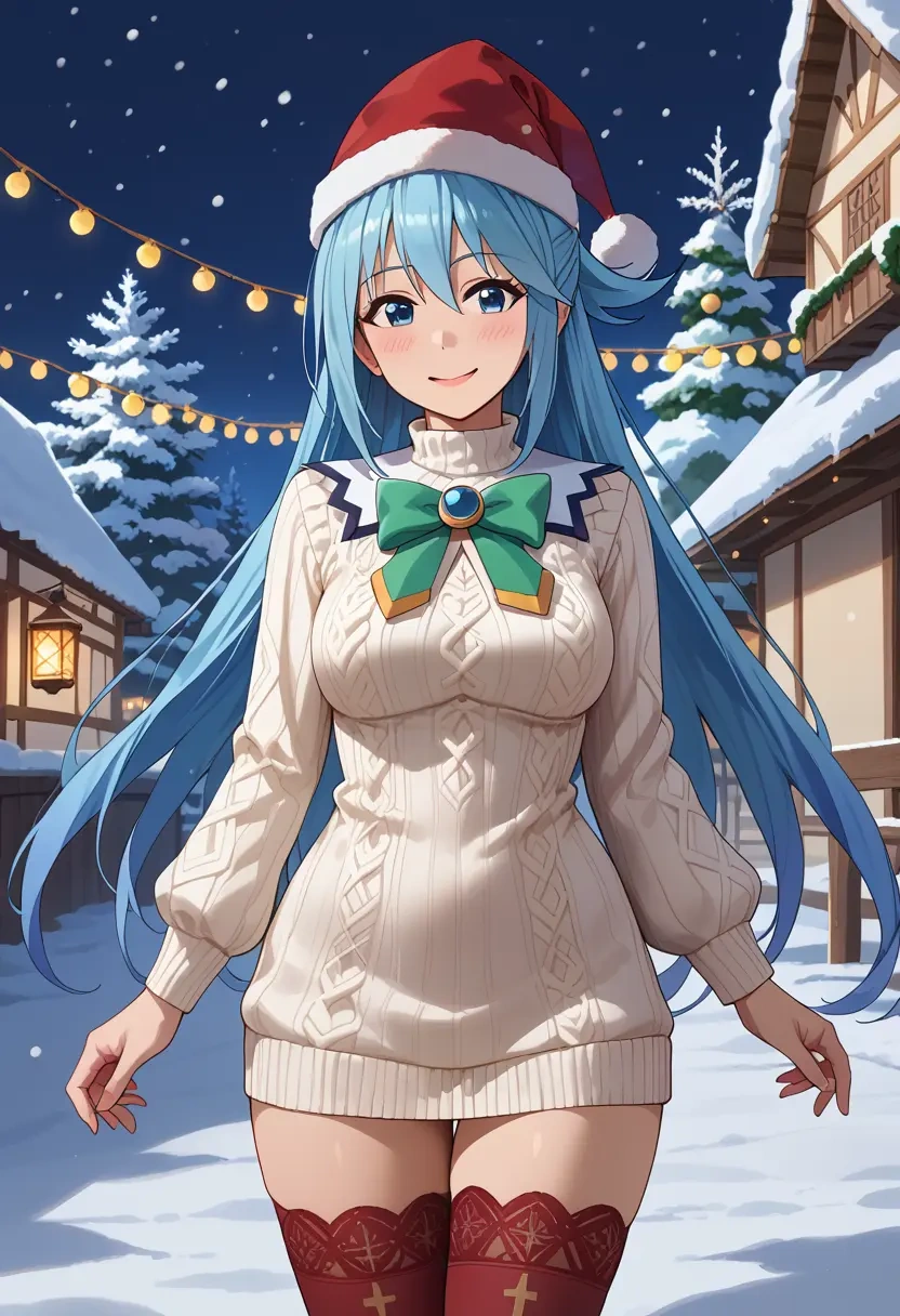 kono_subarashii_sekai_ni_shukufuku_wo!,aqua_(konosuba),Christmas,sweater dress,stockings  - 