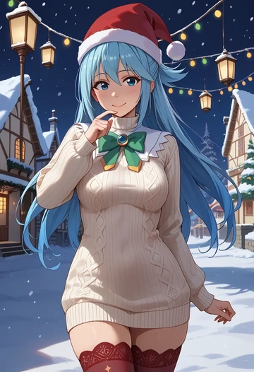 kono_subarashii_sekai_ni_shukufuku_wo!,aqua_(konosuba),Christmas,sweater dress,stockings  - AI generated anime art