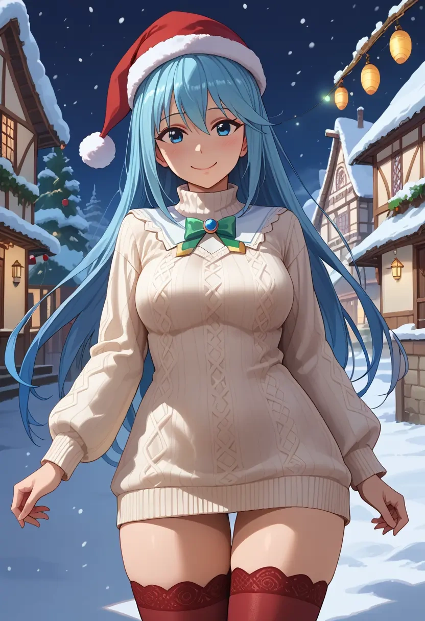 kono_subarashii_sekai_ni_shukufuku_wo!,aqua_(konosuba),Christmas,sweater dress,stockings  - 