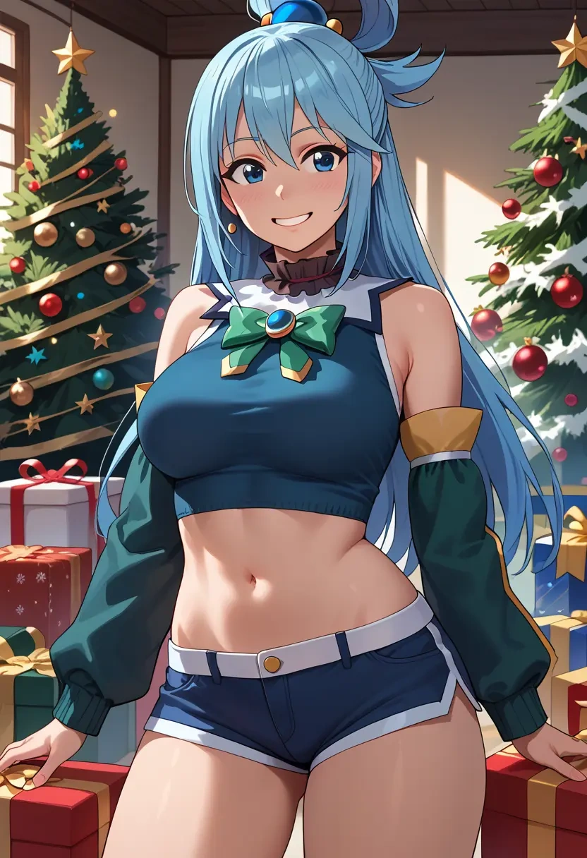 kono_subarashii_sekai_ni_shukufuku_wo!,aqua_(konosuba),Christmas,red velvet shorts,turtleneck sweater  - 