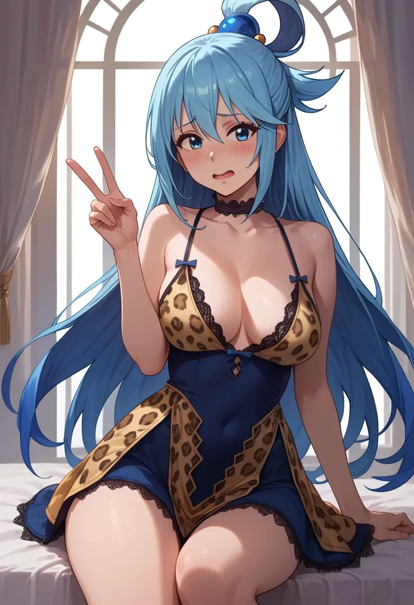 kono_subarashii_sekai_ni_shukufuku_wo!,aqua_(konosuba),leopard print,silk slip dress  - 