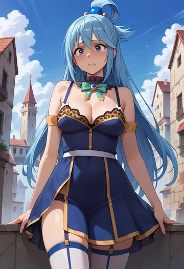 kono_subarashii_sekai_ni_shukufuku_wo!,aqua_(konosuba),leopard print,silk slip dress  - AI generated anime art