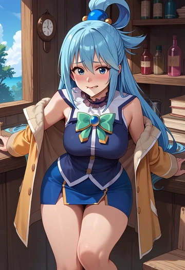 kono_subarashii_sekai_ni_shukufuku_wo!,aqua_(konosuba),coat,long,double-breasted,pencil skirt  - AI generated anime art