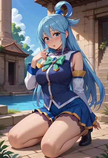 kono_subarashii_sekai_ni_shukufuku_wo!,aqua_(konosuba),graphic tee,shorts,sneakers  - AI generated anime art