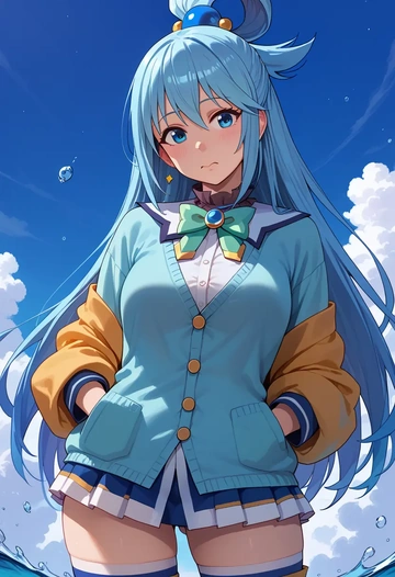 kono_subarashii_sekai_ni_shukufuku_wo!,aqua_(konosuba),cardigan,oversized,wide-leg pants  - AI generated anime art