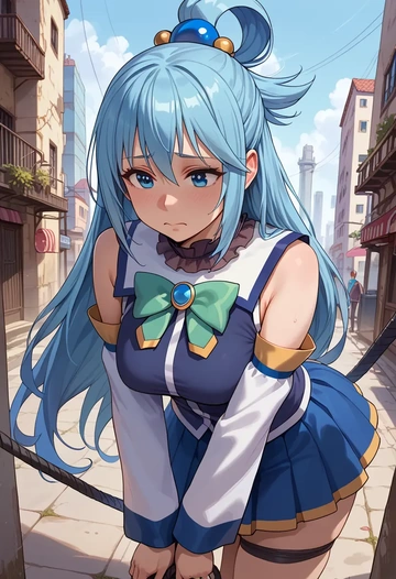 kono_subarashii_sekai_ni_shukufuku_wo!,aqua_(konosuba),sweater,cropped,pleated midi skirt  - AI generated anime art