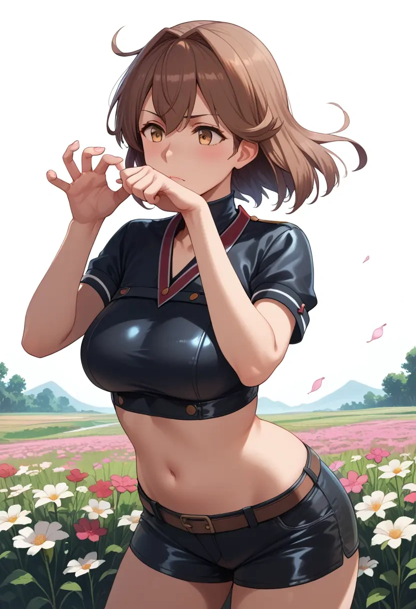 kantai_collection,arashi_(kancolle),leather,shorts,crop top  - 