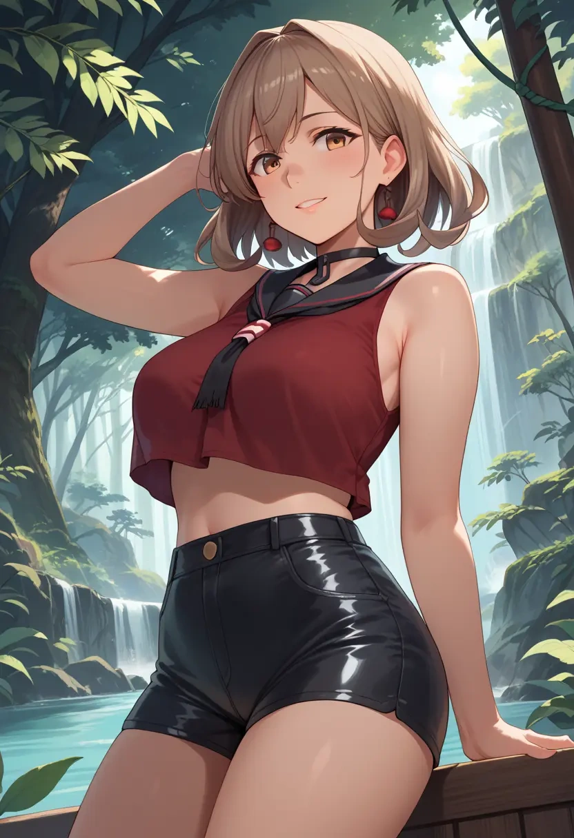 kantai_collection,arashi_(kancolle),leather,shorts,crop top  - 