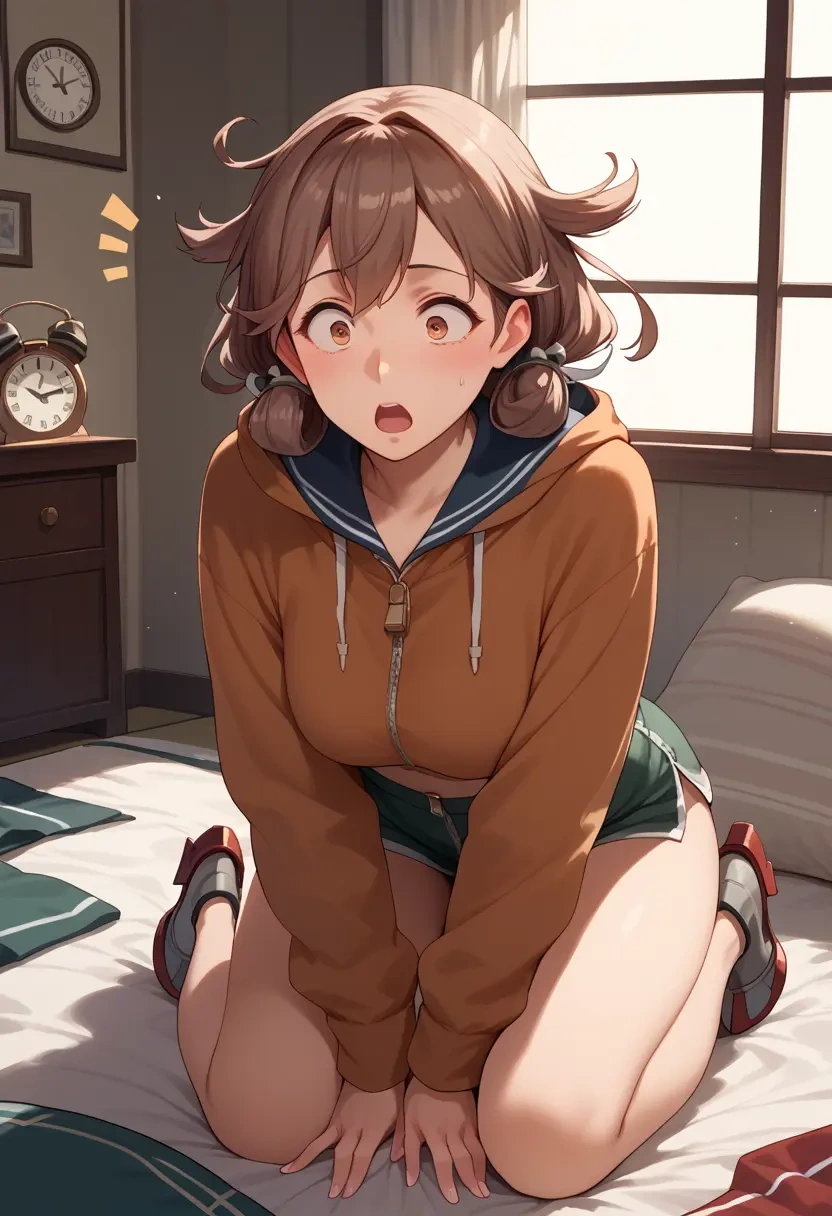 kantai_collection,arashi_(kancolle),crop hoodie,shorts  - 