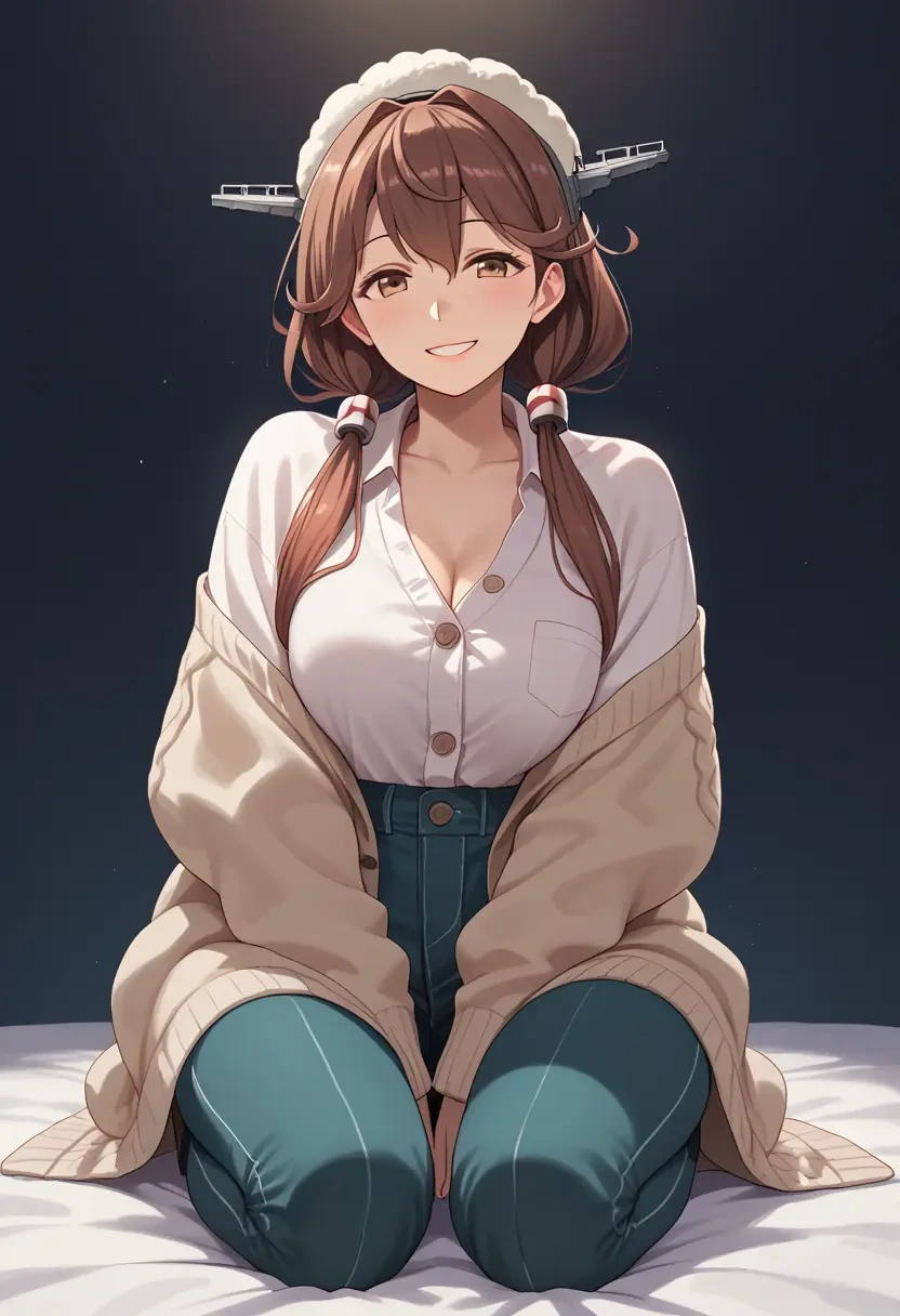 kantai_collection,arashi_(kancolle),cardigan,oversized,wide-leg pants  - 