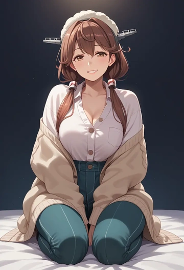 kantai_collection,arashi_(kancolle),cardigan,oversized,wide-leg pants  - AI generated anime art