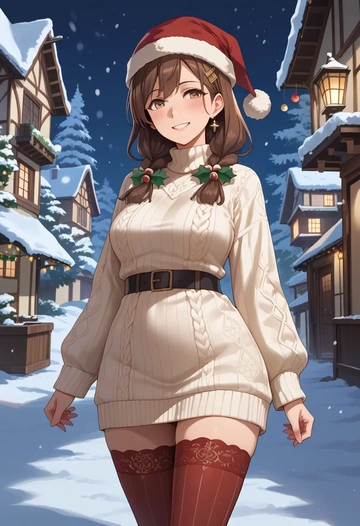 kantai_collection,arashio_(kancolle),Christmas,sweater dress,stockings  - AI generated anime art