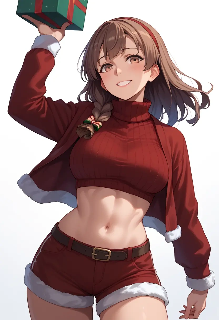 kantai_collection,arashio_(kancolle),Christmas,red velvet shorts,turtleneck sweater  - 