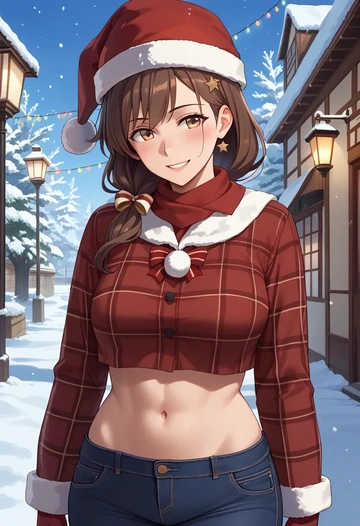 kantai_collection,arashio_(kancolle),Christmas,plaid trousers  - AI generated anime art