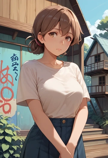 kantai_collection,arashio_(kancolle),crop graffiti tee,dolphin shorts  - AI generated anime art