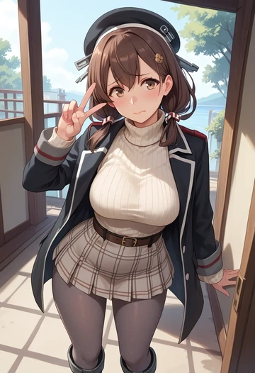 kantai_collection,arashio_(kancolle),winter,student uniform,pea coat  - AI generated anime art