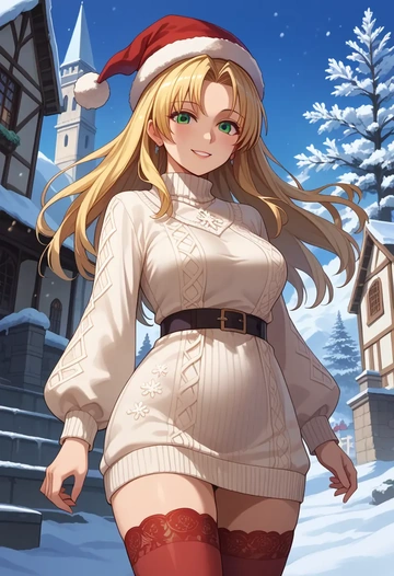 ragnarok_online,arch_bishop_(ragnarok_online),Christmas,sweater dress,stockings  - AI generated anime art