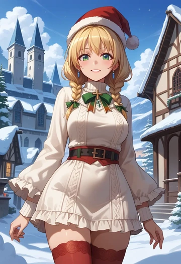 ragnarok_online,arch_bishop_(ragnarok_online),Christmas,sweater dress,stockings  - AI generated anime art