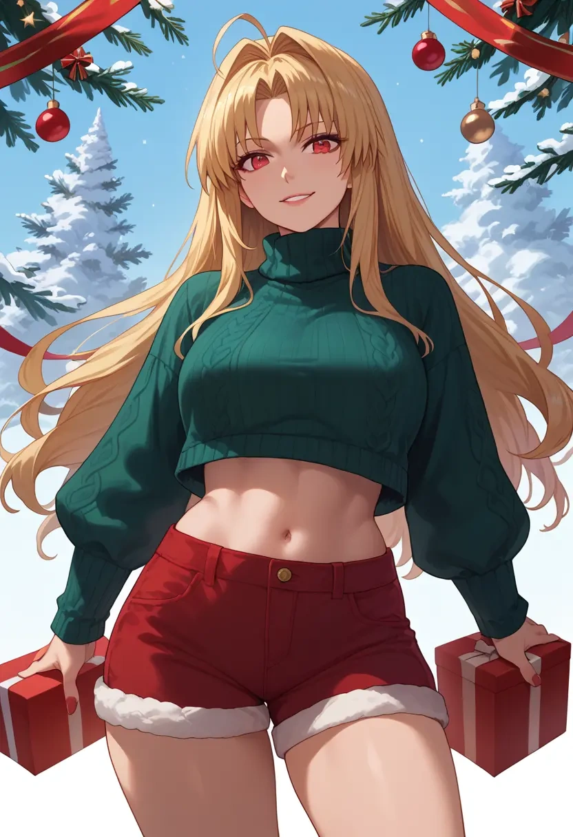 tsukihime,arcueid_brunestud,Christmas,red velvet shorts,turtleneck sweater  - 