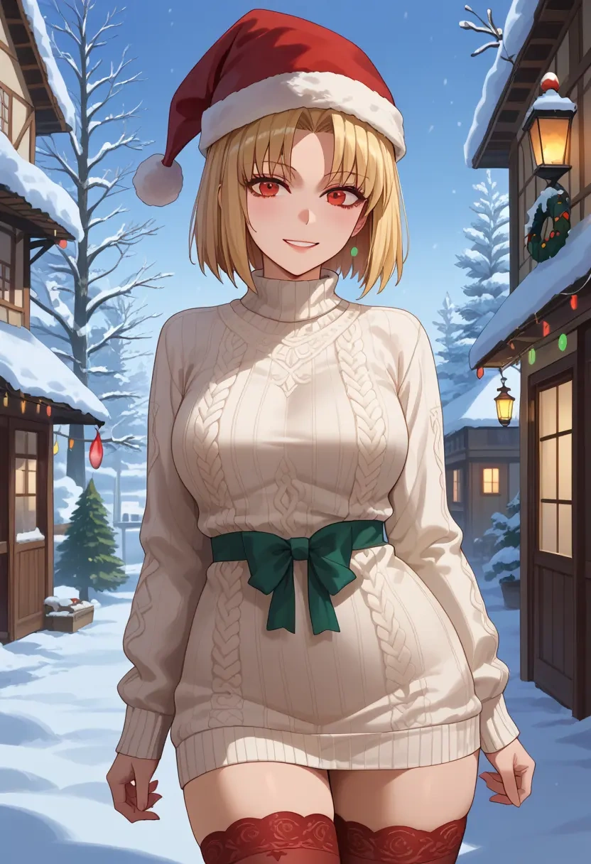 tsukihime,arcueid_brunestud,Christmas,sweater dress,stockings  - 