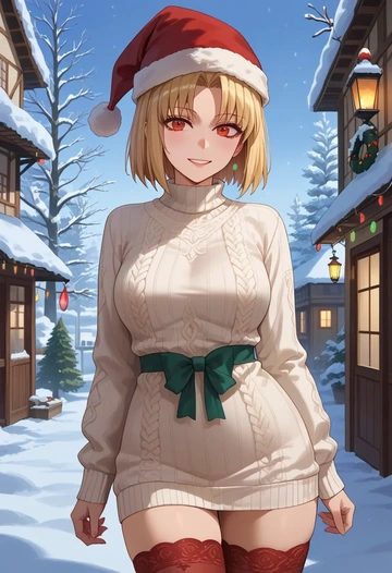 tsukihime,arcueid_brunestud,Christmas,sweater dress,stockings  - AI generated anime art