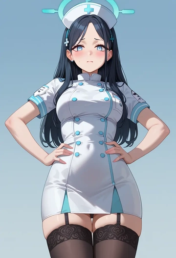 blue_archive,aris_(blue_archive),nurse pantyhose,mini skirt, sexy  - AI generated anime art