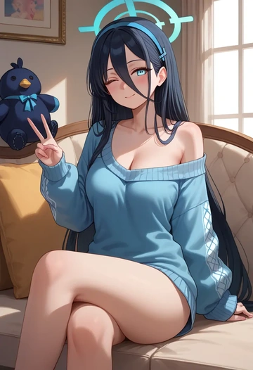 blue_archive,aris_(blue_archive),off-shoulder,sweater  - AI generated anime art