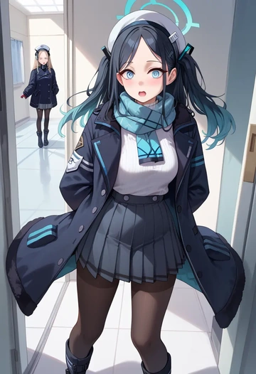 blue_archive,aris_(blue_archive),winter,student uniform,puffer coat  - AI generated anime art