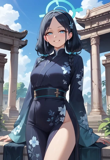 blue_archive,aris_(blue_archive),kimono,silk,wide-leg trousers  - AI generated anime art